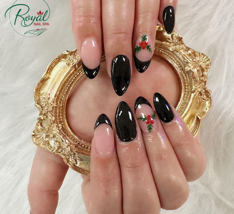 Black and blush manicure with floral nail art